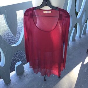 Free People Sheer Rose Colored High Low Long Sleeve Scoop Neck Top